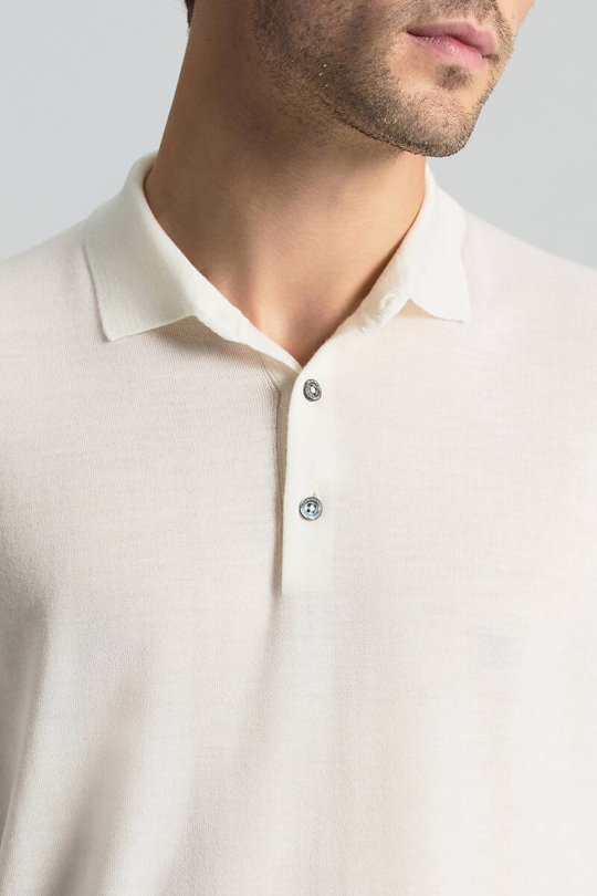 Merino Yünü Polo Yaka Ekru Triko