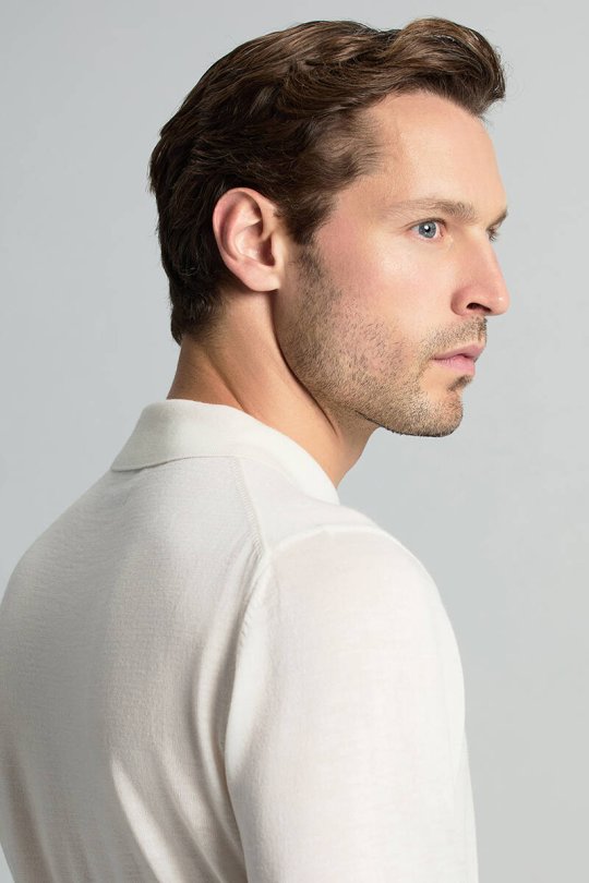 Merino Yünü Polo Yaka Ekru Triko