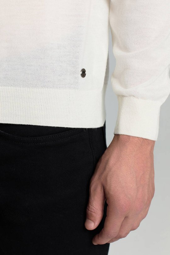 Merino Yünü Polo Yaka Ekru Triko