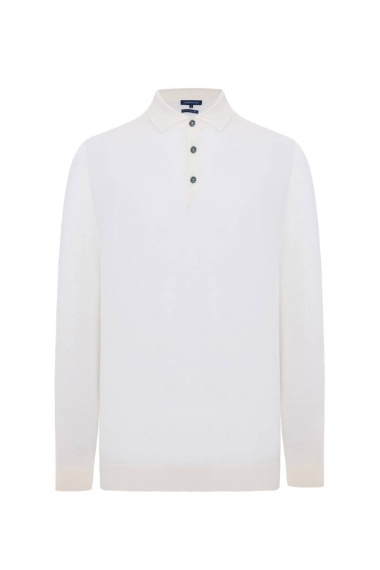 Merino Yünü Polo Yaka Ekru Triko