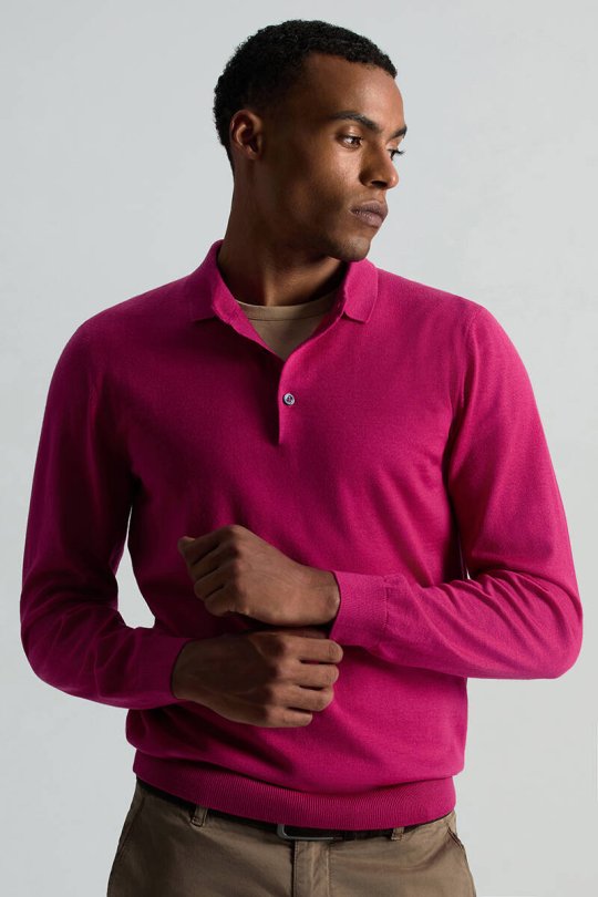 Merino Yünü Polo Yaka Fuşya Triko