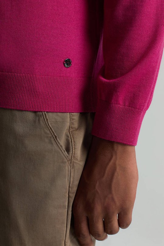 Merino Yünü Polo Yaka Fuşya Triko