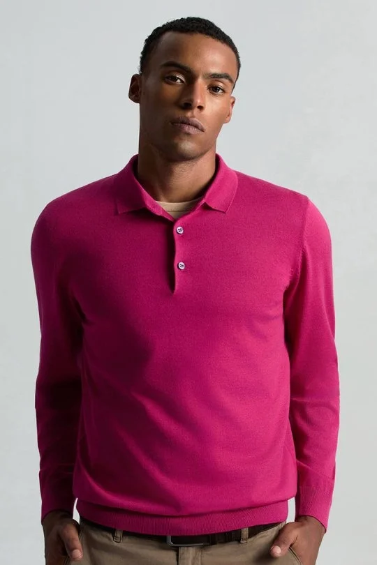 Hemington - Merino Yünü Polo Yaka Fuşya Triko