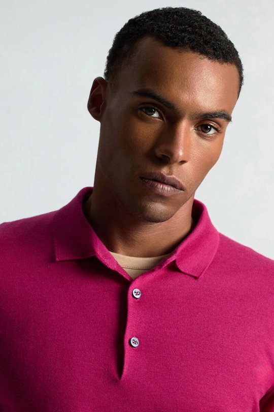 Merino Yünü Polo Yaka Fuşya Triko