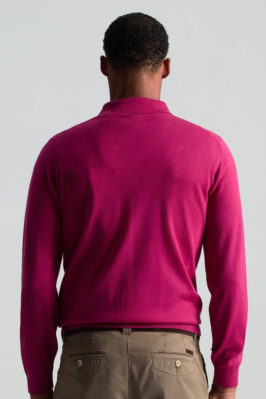 Merino Yünü Polo Yaka Fuşya Triko