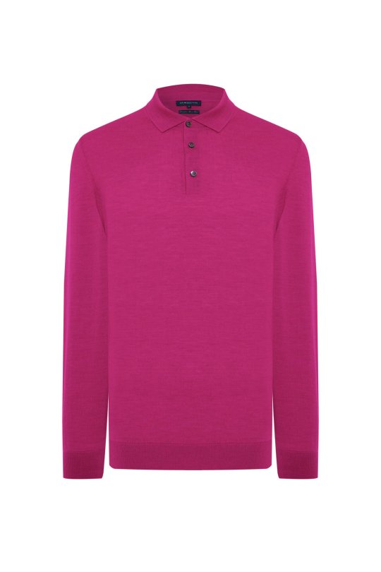 Merino Yünü Polo Yaka Fuşya Triko