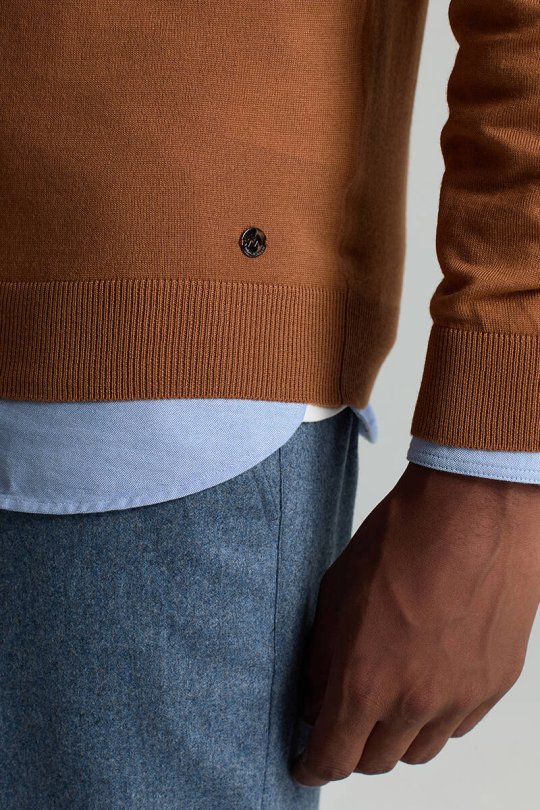 Merino Yünü Polo Yaka Konyak Rengi Triko