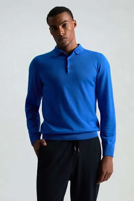 Hemington - Merino Yünü Polo Yaka Mavi Triko