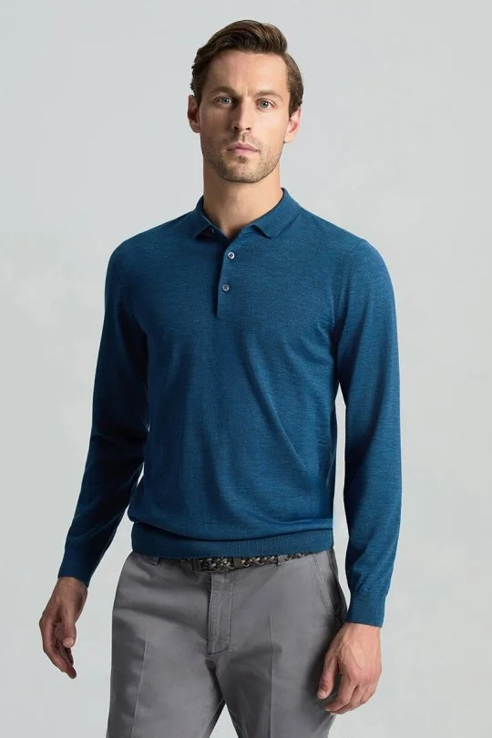 Hemington - Merino Yünü Polo Yaka Petrol Mavisi Triko