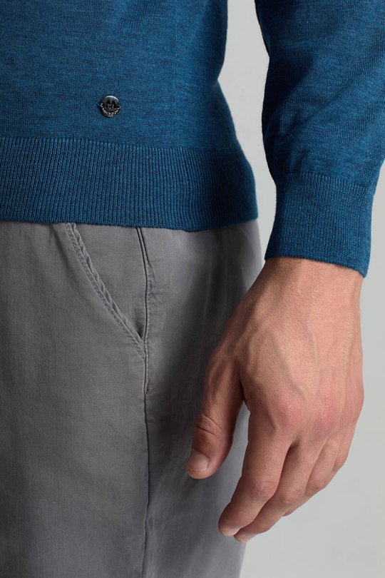 Merino Yünü Polo Yaka Petrol Mavisi Triko