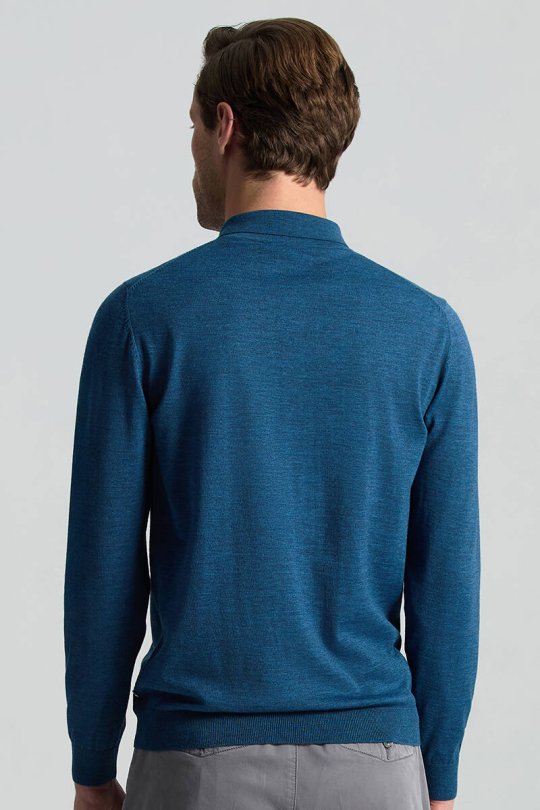 Merino Yünü Polo Yaka Petrol Mavisi Triko