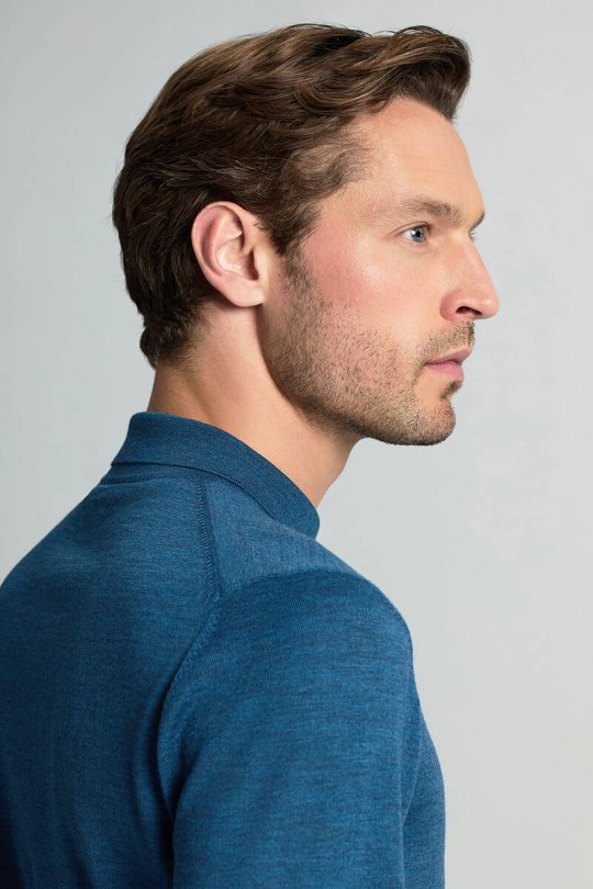 Merino Yünü Polo Yaka Petrol Mavisi Triko