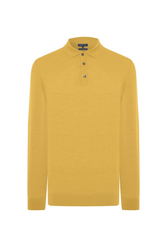 Merino Yünü Polo Yaka Sarı Triko