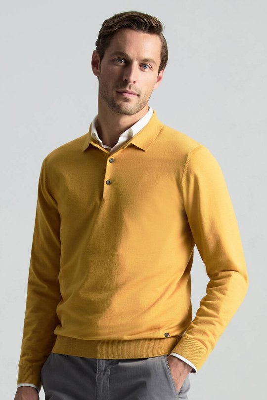 Merino Yünü Polo Yaka Sarı Triko