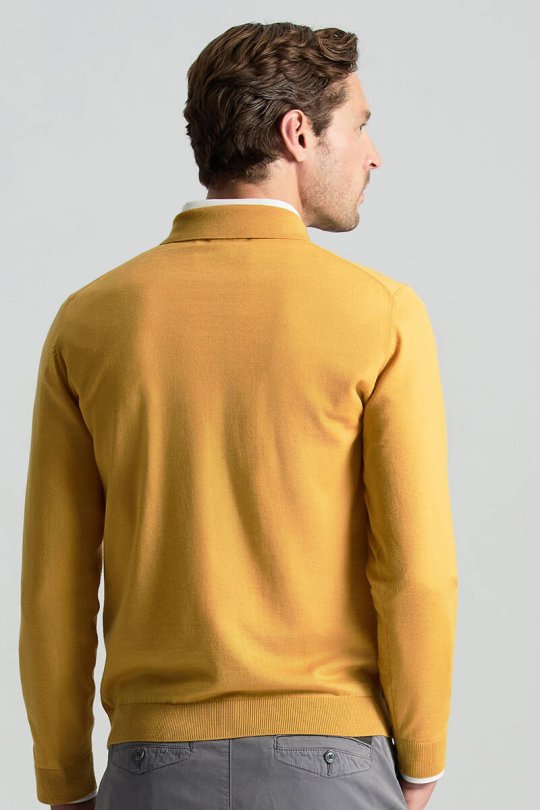 Merino Yünü Polo Yaka Sarı Triko