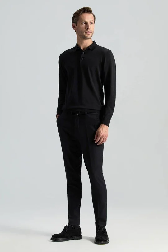 Hemington - Merino Yünü Polo Yaka Siyah Triko (1)