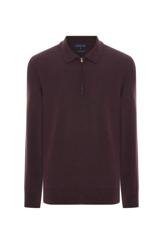 Hemington - Merino Yünü Polo Yaka Yarım Fermuarlı Bordo Triko Kazak (6)