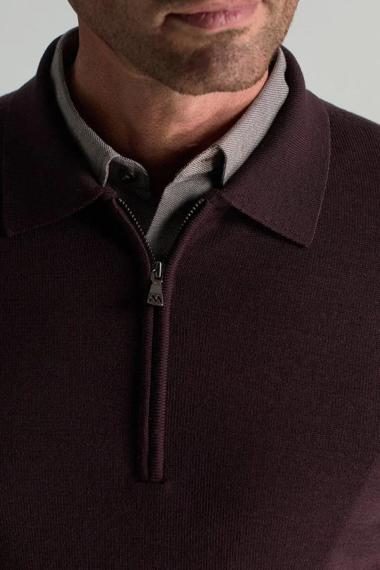 Hemington - Merino Yünü Polo Yaka Yarım Fermuarlı Bordo Triko Kazak (4)