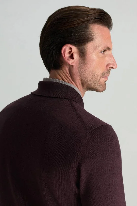Hemington - Merino Yünü Polo Yaka Yarım Fermuarlı Bordo Triko Kazak (5)