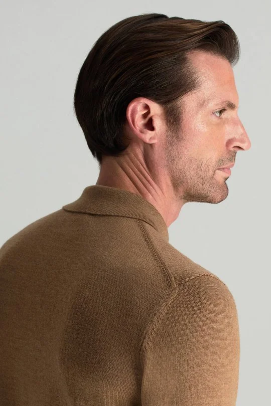 Hemington - Merino Yünü Polo Yaka Yarım Fermuarlı Camel Triko Kazak (5)