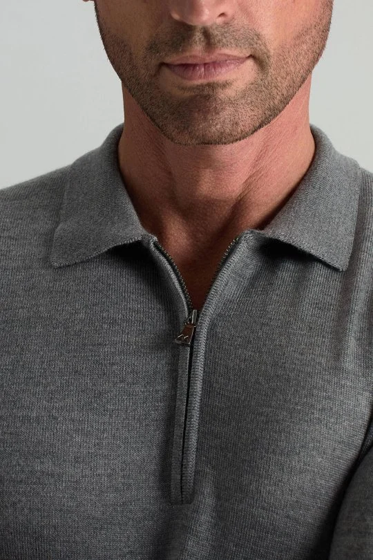 Hemington - Merino Yünü Polo Yaka Yarım Fermuarlı Gri Triko Kazak (4)