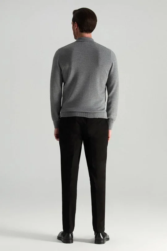 Hemington - Merino Yünü Polo Yaka Yarım Fermuarlı Gri Triko Kazak (3)