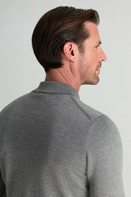 Hemington - Merino Yünü Polo Yaka Yarım Fermuarlı Gri Triko Kazak (5)