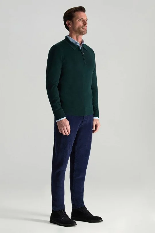 Hemington - Merino Yünü Polo Yaka Yarım Fermuarlı Koyu Yeşil Triko Kazak (3)