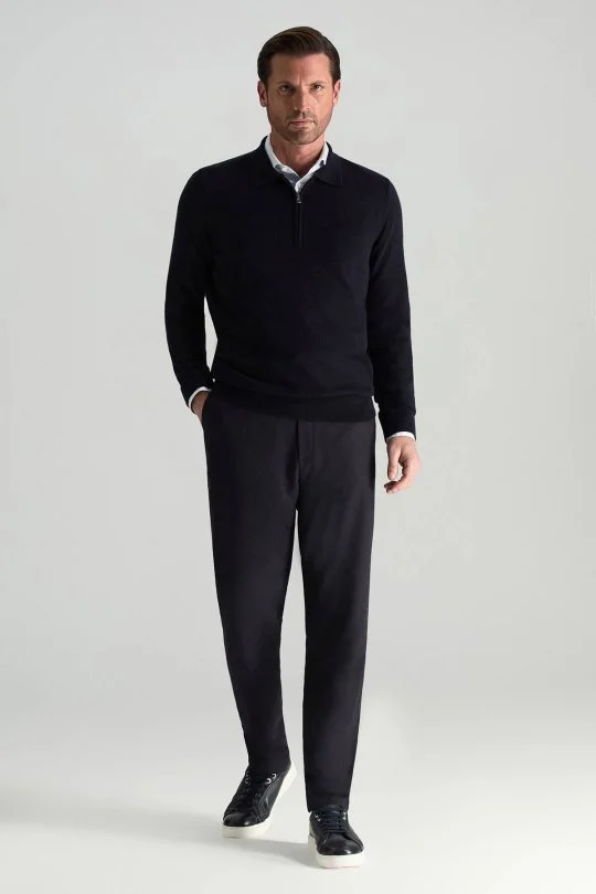 Hemington - Merino Yünü Polo Yaka Yarım Fermuarlı Lacivert Triko Kazak (3)