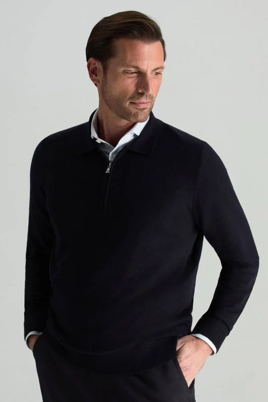 Hemington - Merino Yünü Polo Yaka Yarım Fermuarlı Lacivert Triko Kazak (2)