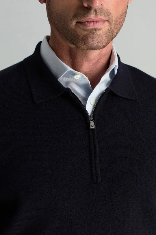 Hemington - Merino Yünü Polo Yaka Yarım Fermuarlı Lacivert Triko Kazak (5)