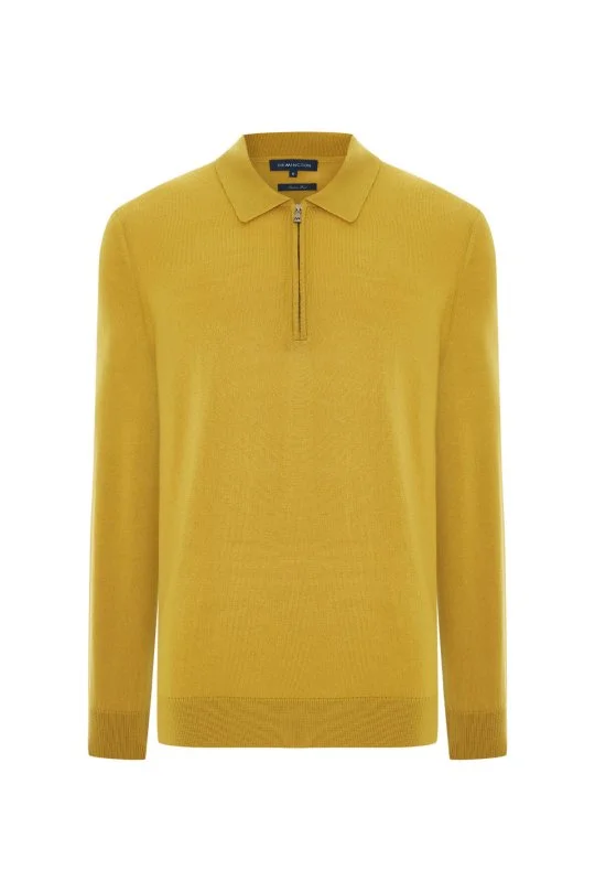 Hemington - Merino Yünü Polo Yaka Yarım Fermuarlı Sarı Triko Kazak (5)