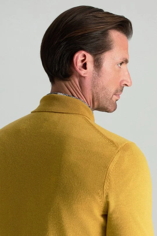 Hemington - Merino Yünü Polo Yaka Yarım Fermuarlı Sarı Triko Kazak (3)