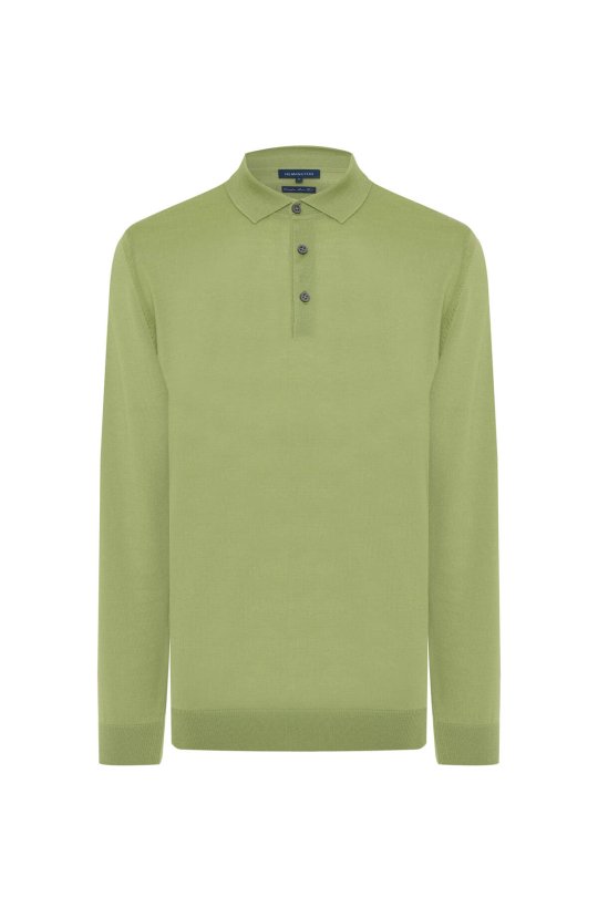Merino Yünü Polo Yaka Yeşil Triko