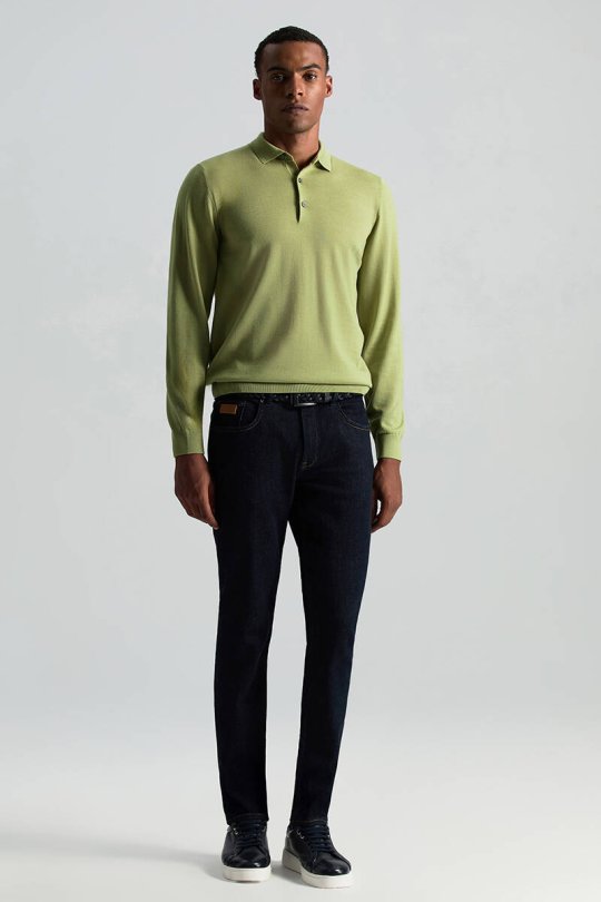 Merino Yünü Polo Yaka Yeşil Triko