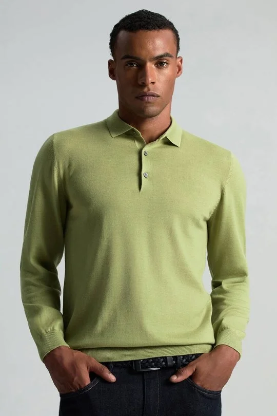Hemington - Merino Yünü Polo Yaka Yeşil Triko