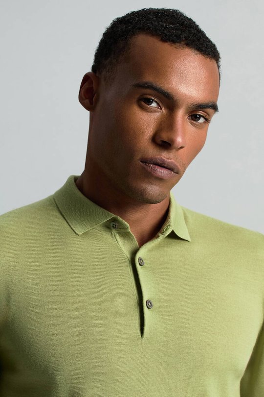 Merino Yünü Polo Yaka Yeşil Triko