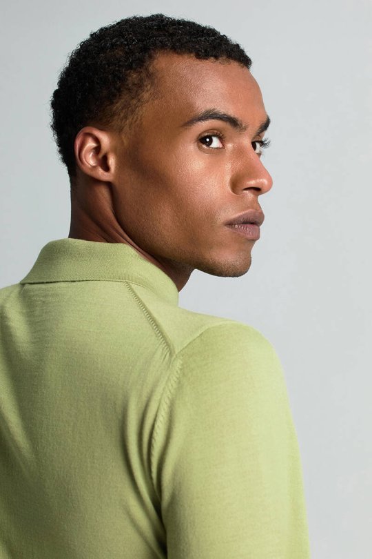 Merino Yünü Polo Yaka Yeşil Triko