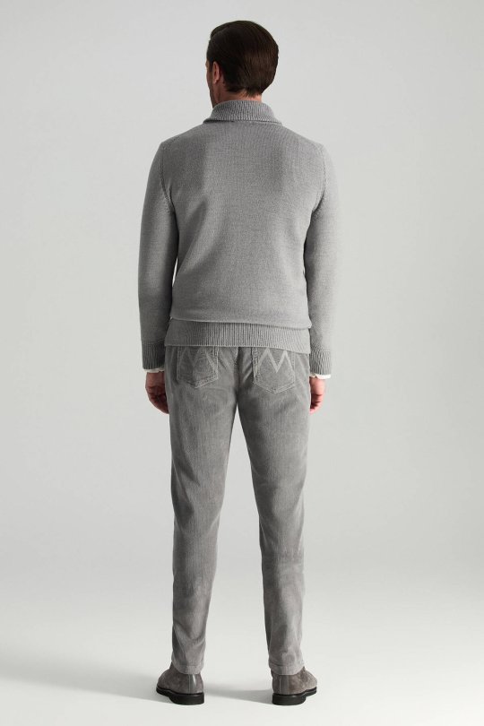 Merino Yünü Şal Yaka Açık Gri Triko Kazak