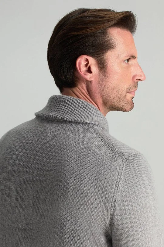 Hemington - Merino Yünü Şal Yaka Açık Gri Triko Kazak (5)
