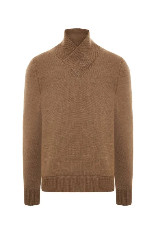 Hemington - Merino Yünü Şal Yaka Camel Triko Kazak (6)