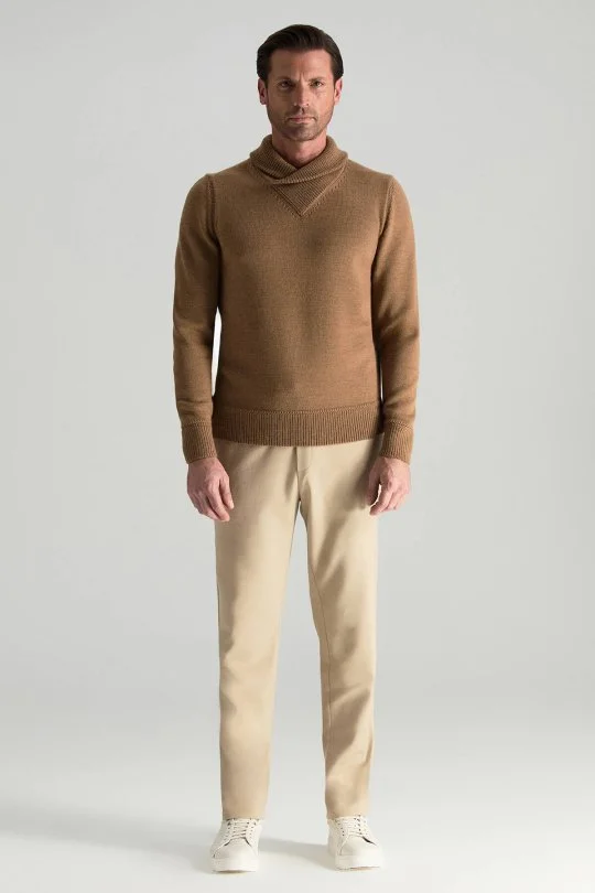 Hemington - Merino Yünü Şal Yaka Camel Triko Kazak (2)