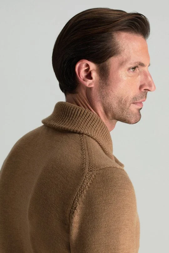 Hemington - Merino Yünü Şal Yaka Camel Triko Kazak (5)