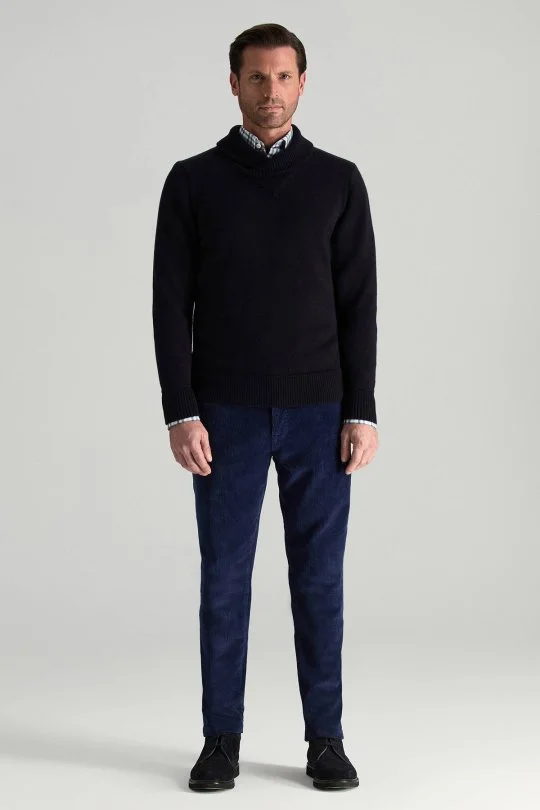 Hemington - Merino Yünü Şal Yaka Lacivert Triko Kazak (1)