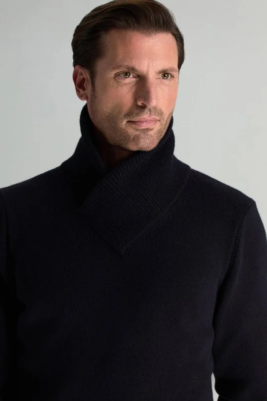 Hemington - Merino Yünü Şal Yaka Lacivert Triko Kazak (2)