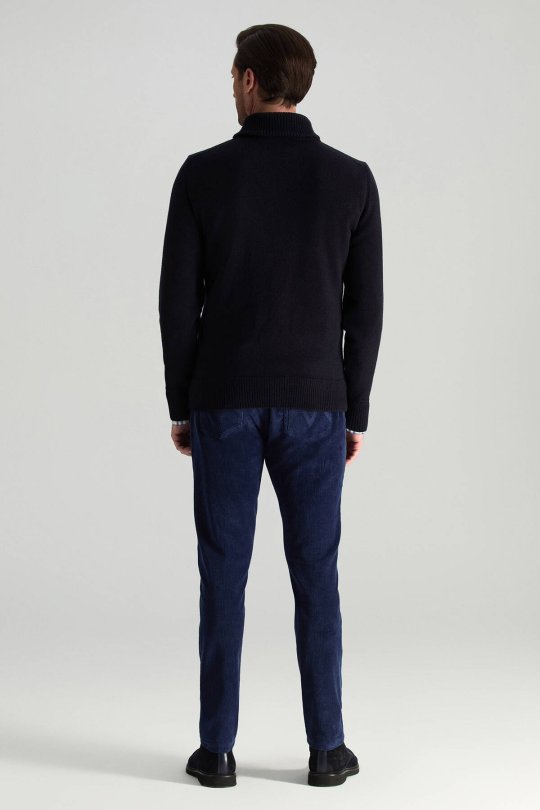 Merino Yünü Şal Yaka Lacivert Triko Kazak