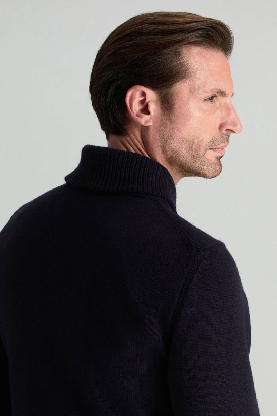 Merino Yünü Şal Yaka Lacivert Triko Kazak