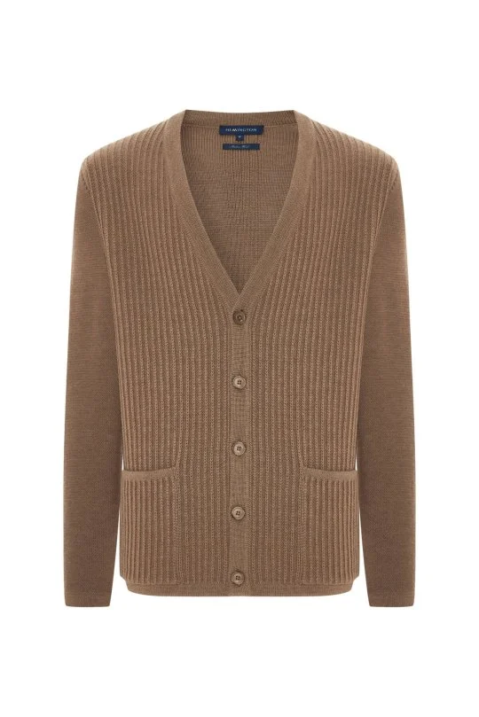 Hemington - Merino Yünü Şerit Desenli Camel Triko Hırka (6)