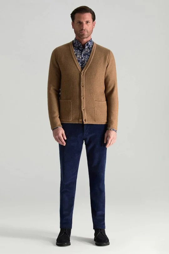 Hemington - Merino Yünü Şerit Desenli Camel Triko Hırka (3)