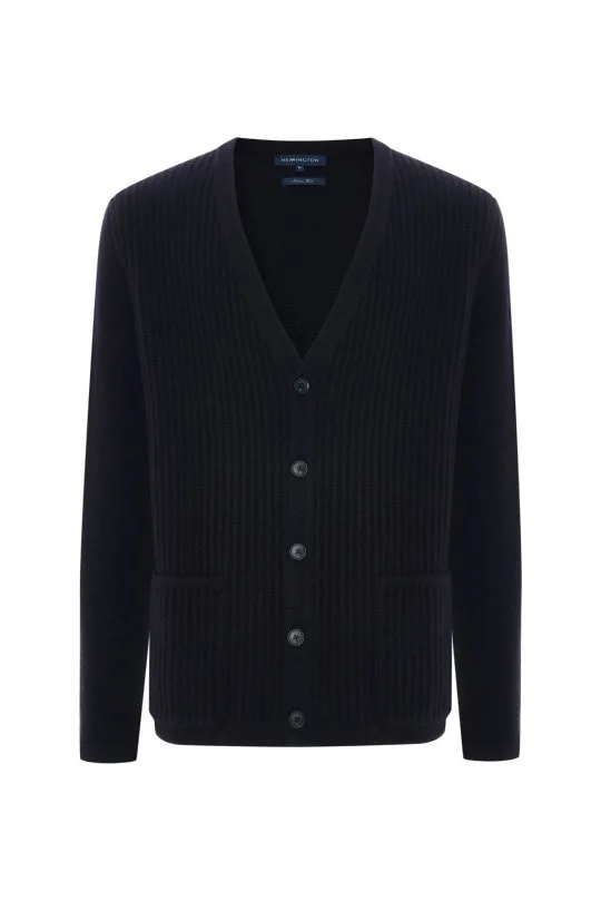 Hemington - Merino Yünü Şerit Desenli Lacivert Triko Hırka (6)